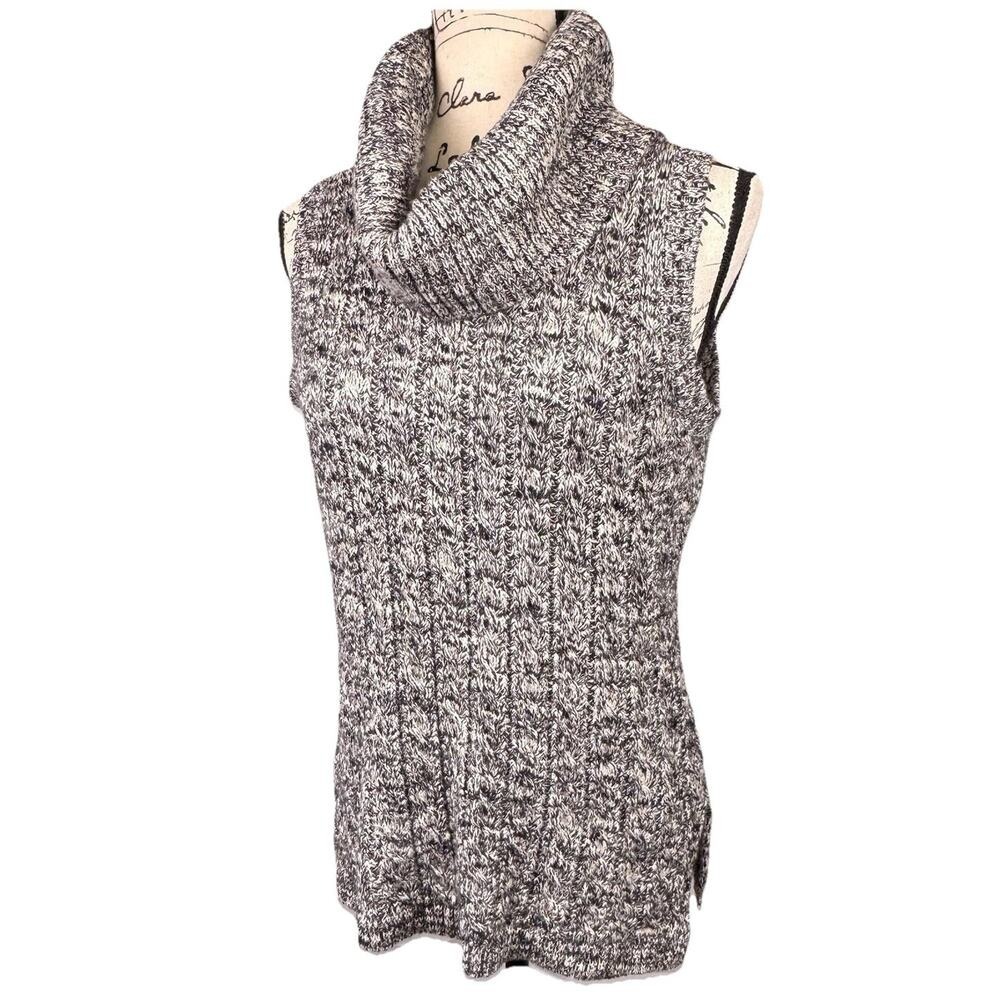 Artisan NY Cowl Neck Knit Sweater Sleeveless Layering Sz M Heathered Black White